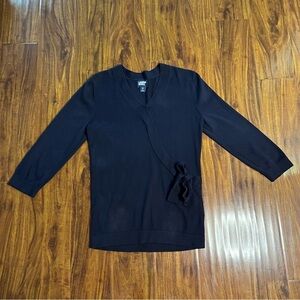 Lands End Black V-neck 3/4 Sleeve Long Sleeve Faux Wrap Sweater size XS